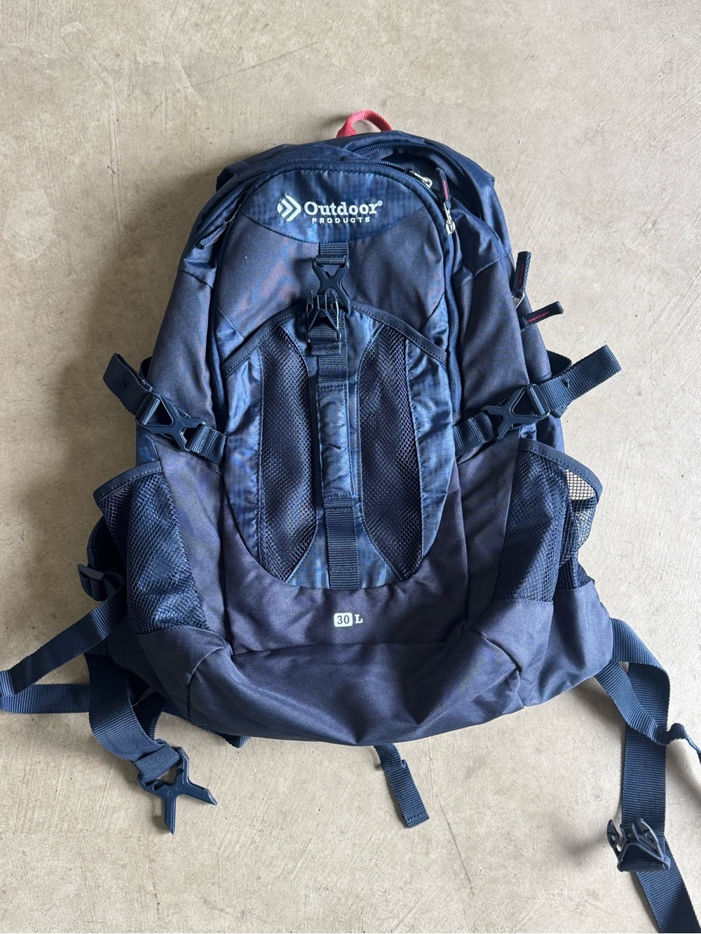 Outdoor Products Navy Blue 30L Backpack with Red Carry Loop